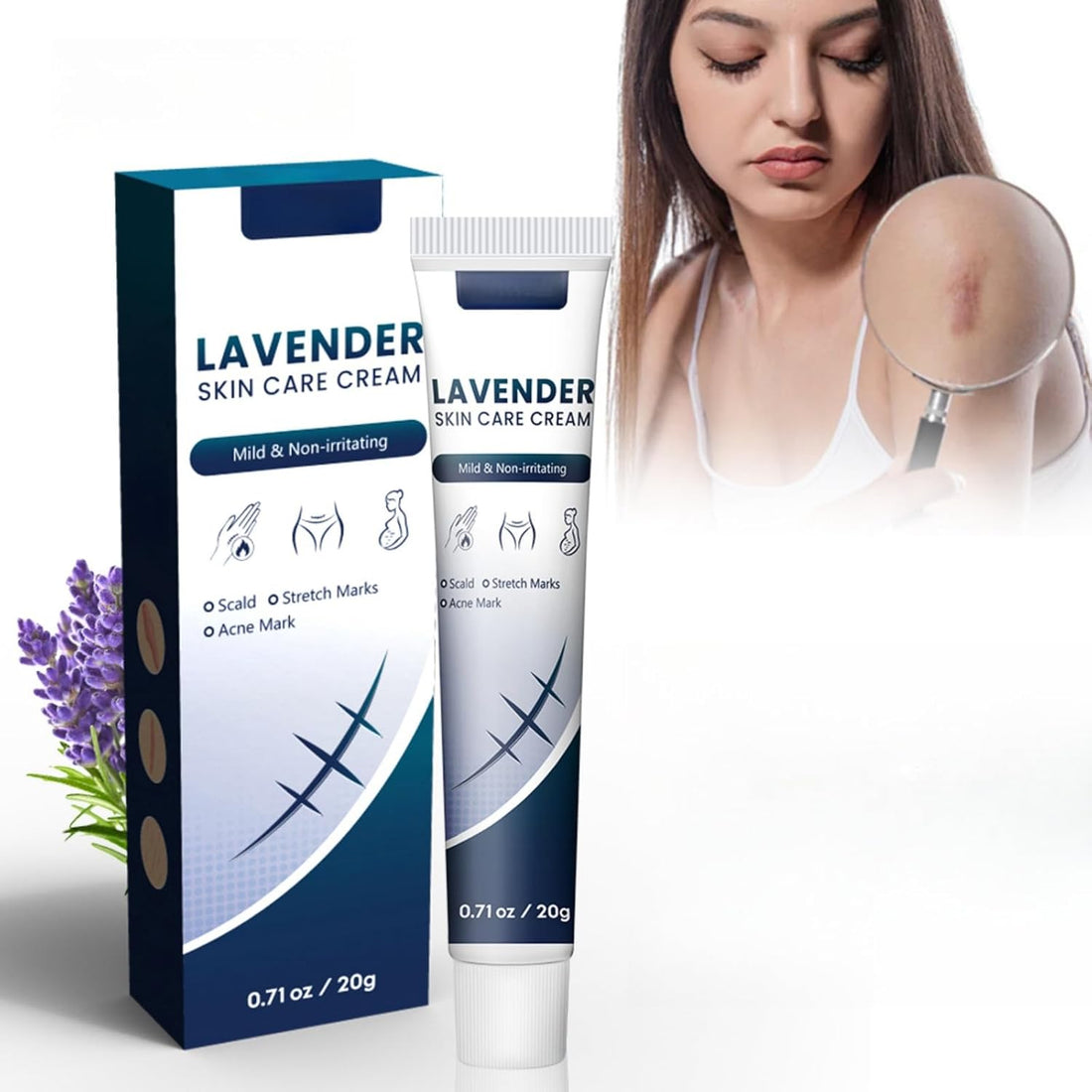 Lavender Skin Care Cream 20g - Scar Repair Cream for Burns, Stretch Marks, Acne Scars, and Old Scars, Soothing Lavender Infusion for Skin Recovery, Naturally Reduces the Appearance of Scars