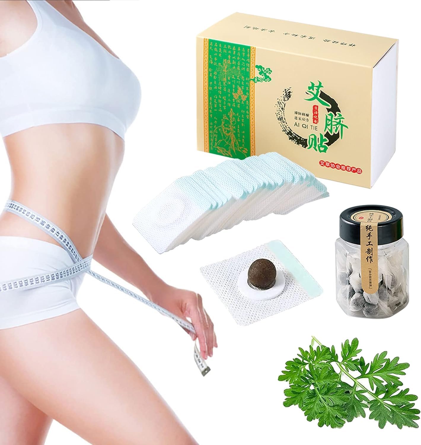 3 Boxes Mugwort Belly Patch,90Pcs Natural Wormwood Essence Pills and 90Pcs Belly Sticker, Moxa Hot Moxibustion Navel Wormwood Sticker (90)