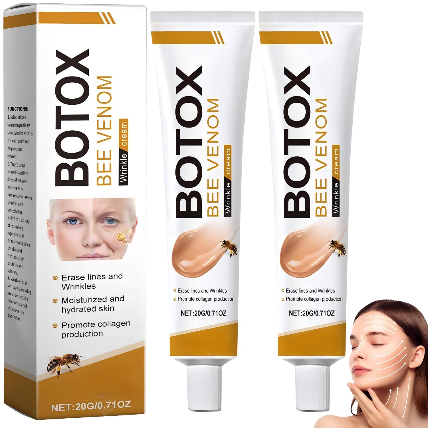 Boto-x Bee Venom Cream Wrinkle Firming Removal,Lifting,Moisturizing,& Recovery for All Skin Type,Anti-Aging Bee Venom Creaming,Face Cream-Moisturiser (1pcs, regular)