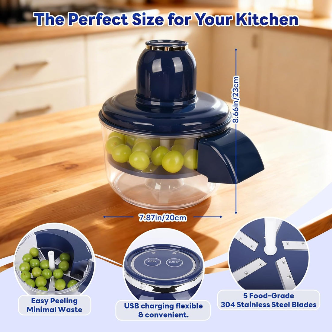 Automatic Grape Peeler Machine, Electric Garlic & Cherry Tomato Peeler Skin Remover Tool for Small Fruits, Effortless Peeling for Home Kitchen (Blue-1PC)