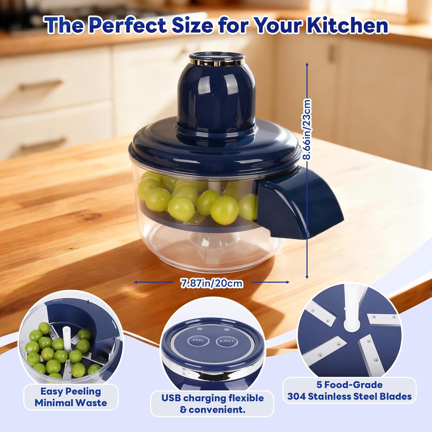 Automatic Grape Peeler Machine, Electric Garlic & Cherry Tomato Peeler Skin Remover Tool for Small Fruits, Effortless Peeling for Home Kitchen (Blue-1PC)