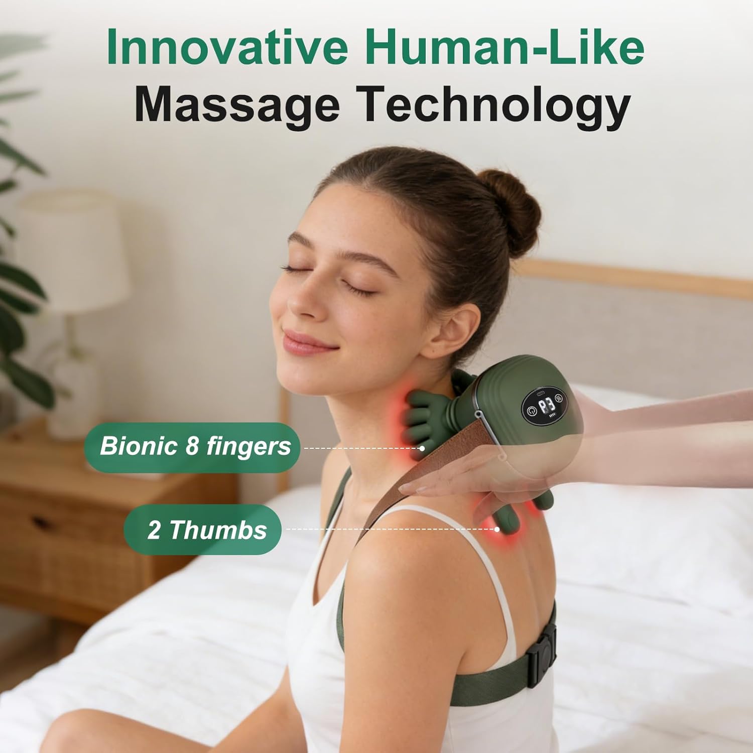 Human-Like Neck Massager with Heat for Pain Relief Deep Tissue, Cordless 4D Kneading Neck and Shoulder Massager Back Massager with Bionic fingers Massage and Screen, Ideal Gifts for Women Men