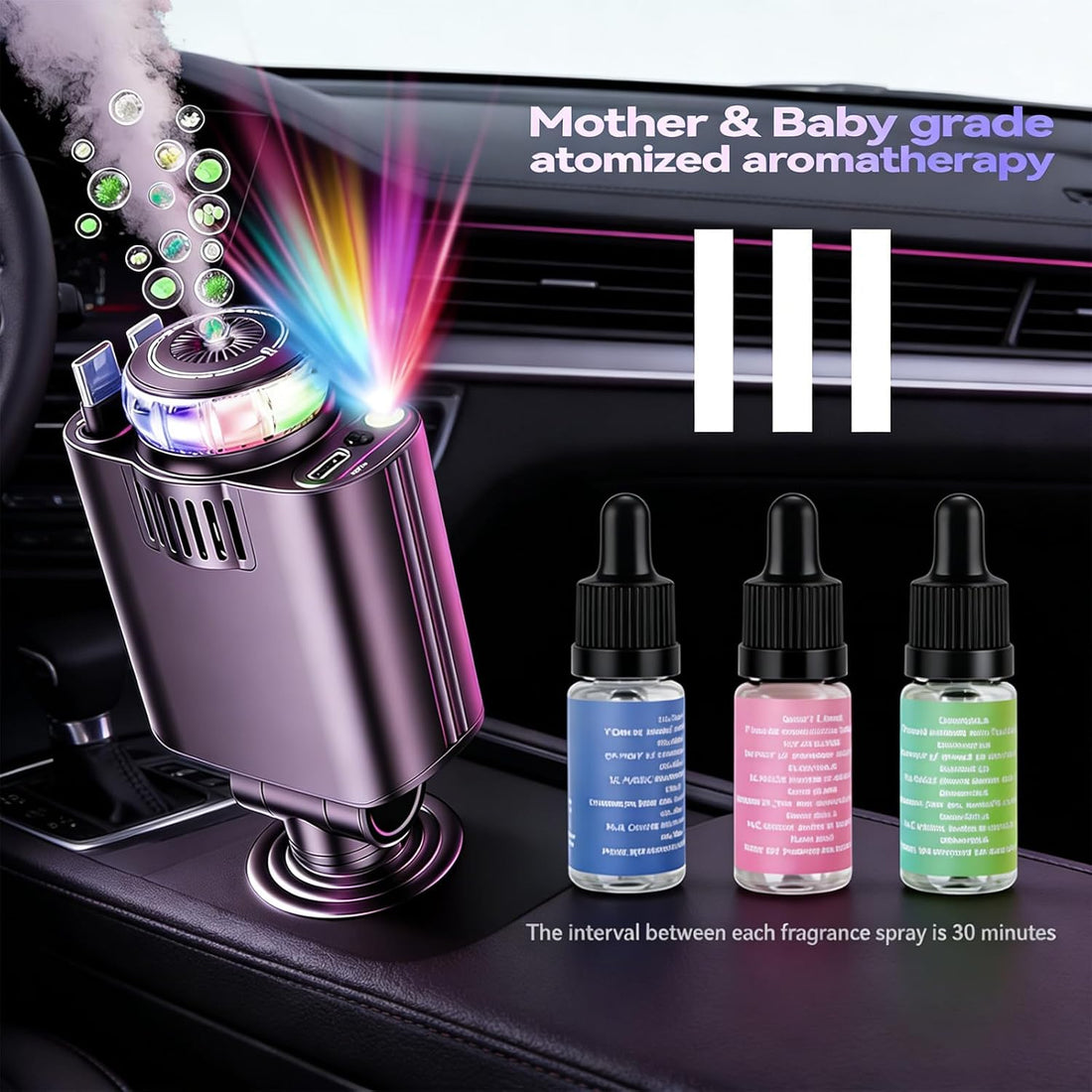 Retractable Car Charger with Aromatherapy and Starlight, 5 in 1 USB C Car Charger Adapter, 69W Fast Charging Cars Phone Chargers, Cars Air Freshener Compatible with iPhone 17 16 15 14 13 and Android