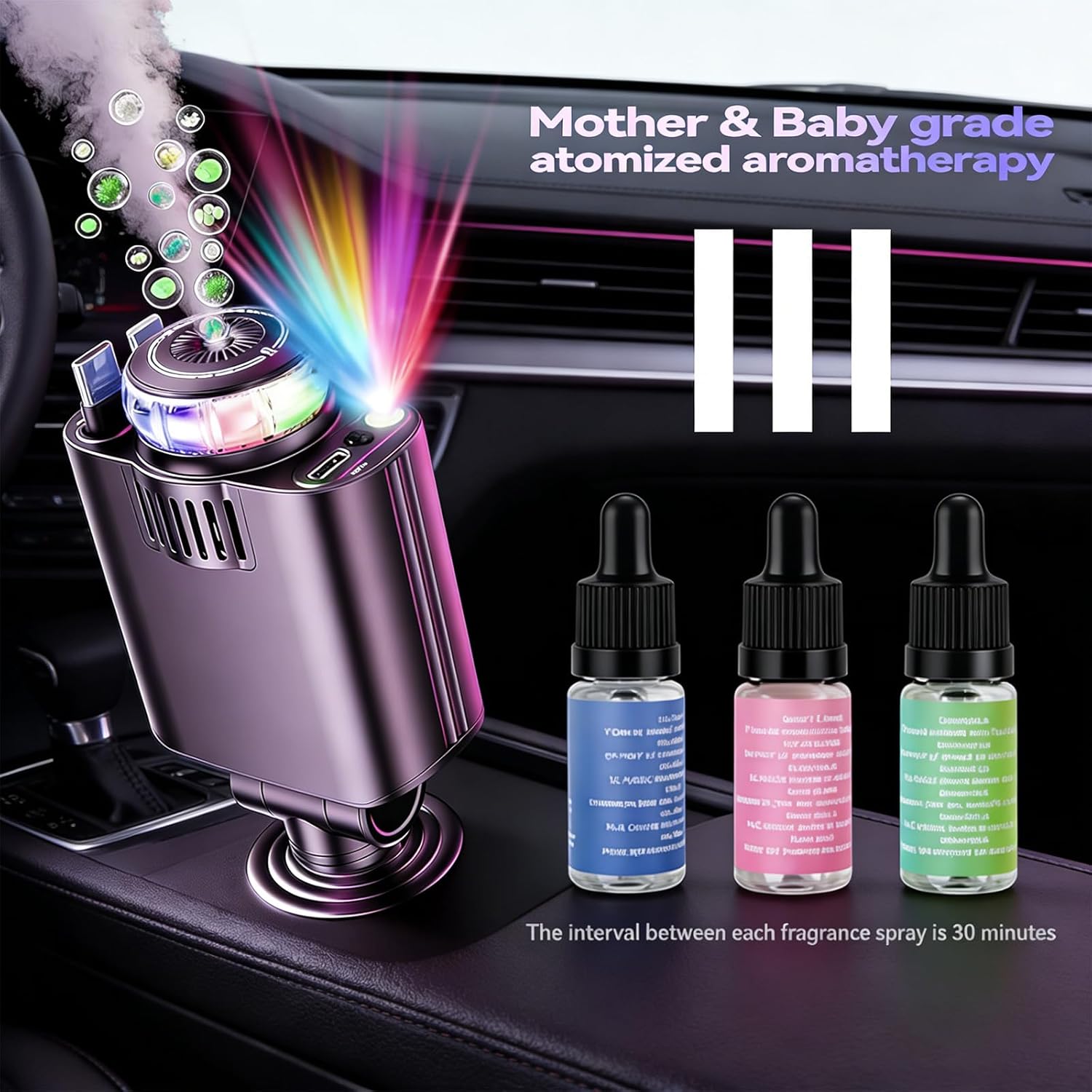 Retractable Car Charger with Aromatherapy and Starlight, 5 in 1 USB C Car Charger Adapter, 69W Fast Charging Cars Phone Chargers, Cars Air Freshener Compatible with iPhone 17 16 15 14 13 and Android