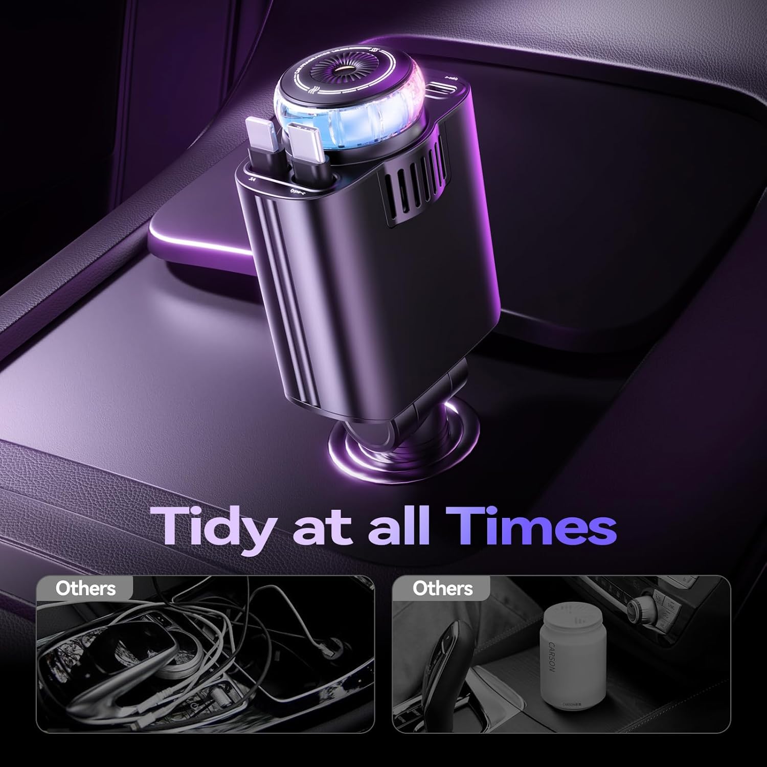 Retractable Car Charger with Aromatherapy and Starlight, 5 in 1 USB C Car Charger Adapter, 69W Fast Charging Cars Phone Chargers, Cars Air Freshener Compatible with iPhone 17 16 15 14 13 and Android
